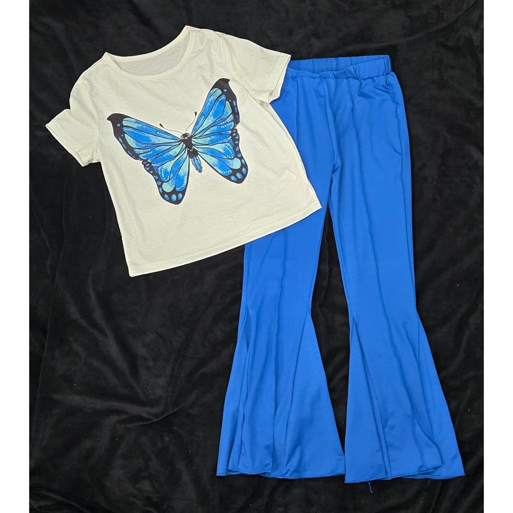 Girls Clothing Lot 8pc Butterfly Tee Flare Pants Dress Romper Mermaid Set Pink